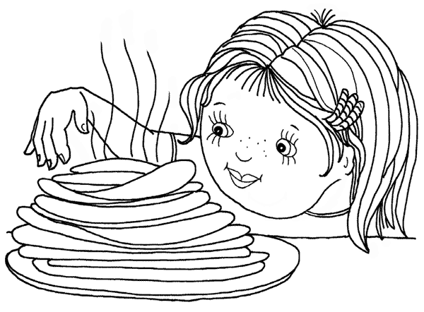 Story about girl and five sensory organs: girl and pancakes